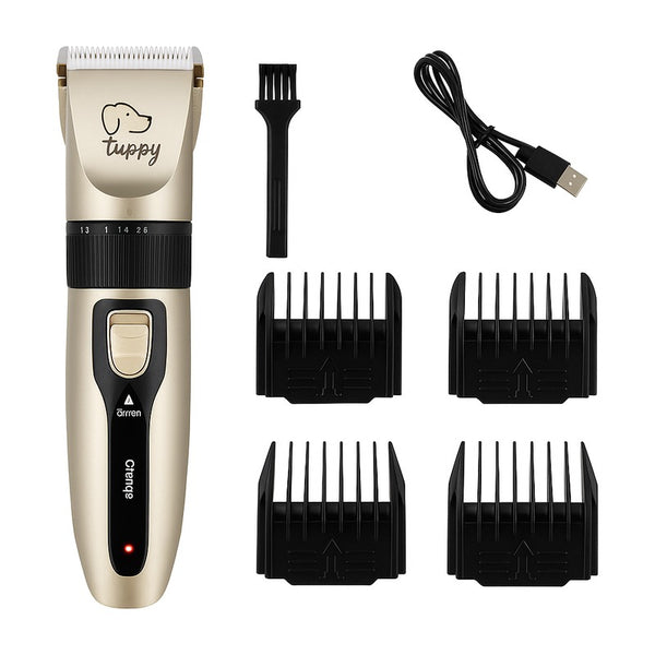 Tondeuse électrique rechargeable à faible bruit pour chiens et chats sur fond blanc