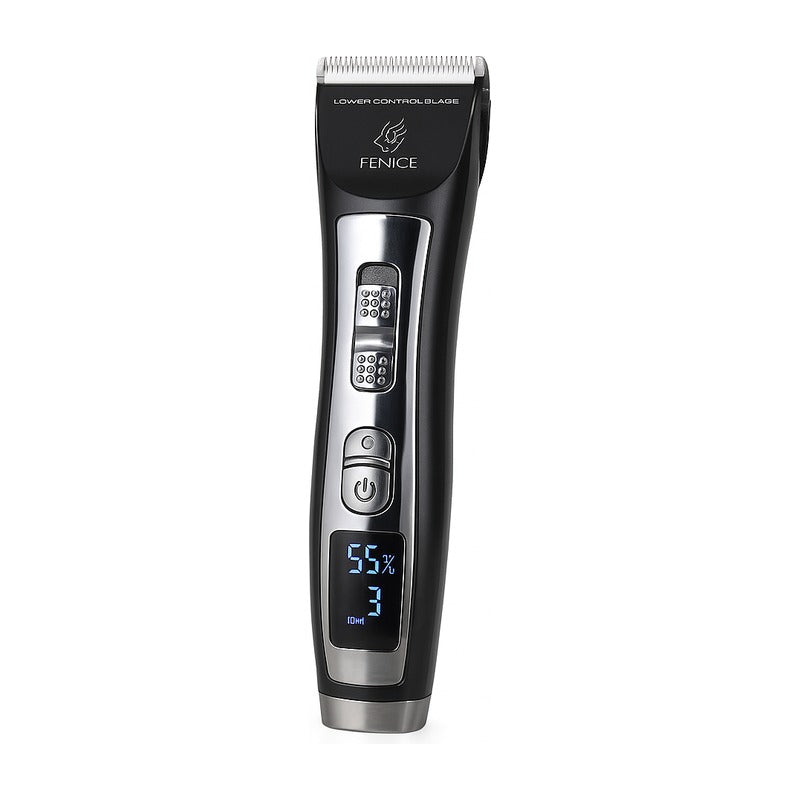 Tondeuse électrique rechargeable pour chiens et chats avec écran sur fond blanc