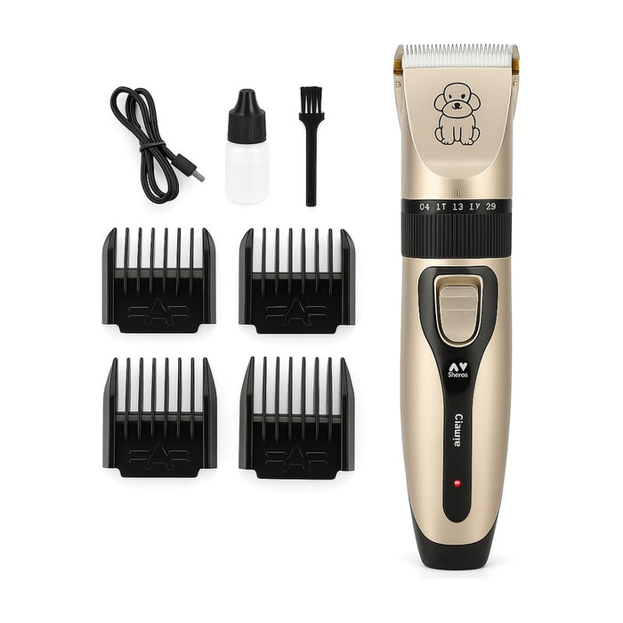Tondeuse électrique USB pour chien et chat, étanche et rechargeable sur fond blanc