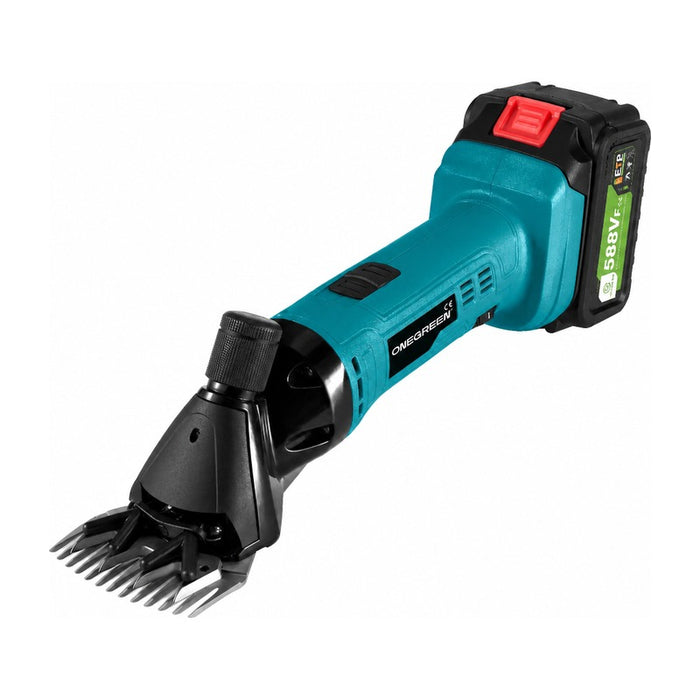 Tondeuse mouton sans fil - batterie, 6 vitesses, peigne 13 dents sur fond blanc