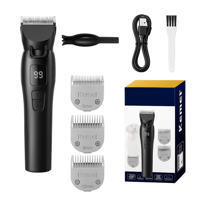 Tondeuse rechargeable 10W pour chiens et chats avec lames inox sur fond blanc