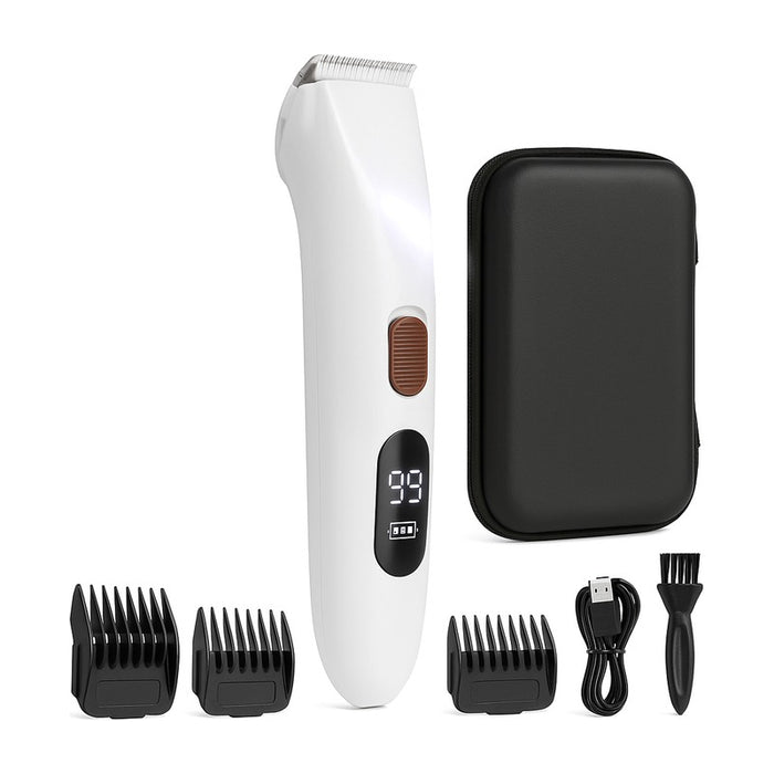 Tondeuse rechargeable étanche avec LED pour pattes de chien sur fond blanc