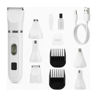 Tondeuse rechargeable sans fil 4 lames pour chien à faible bruit sur fond blanc
