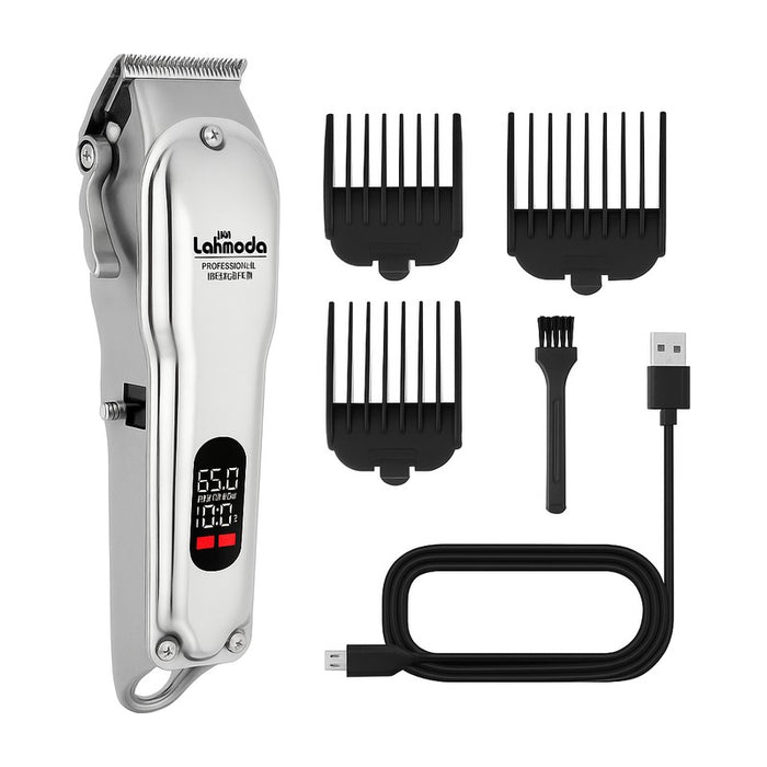Tondeuse rechargeable silencieuse en métal pour chiens et chats sur fond blanc