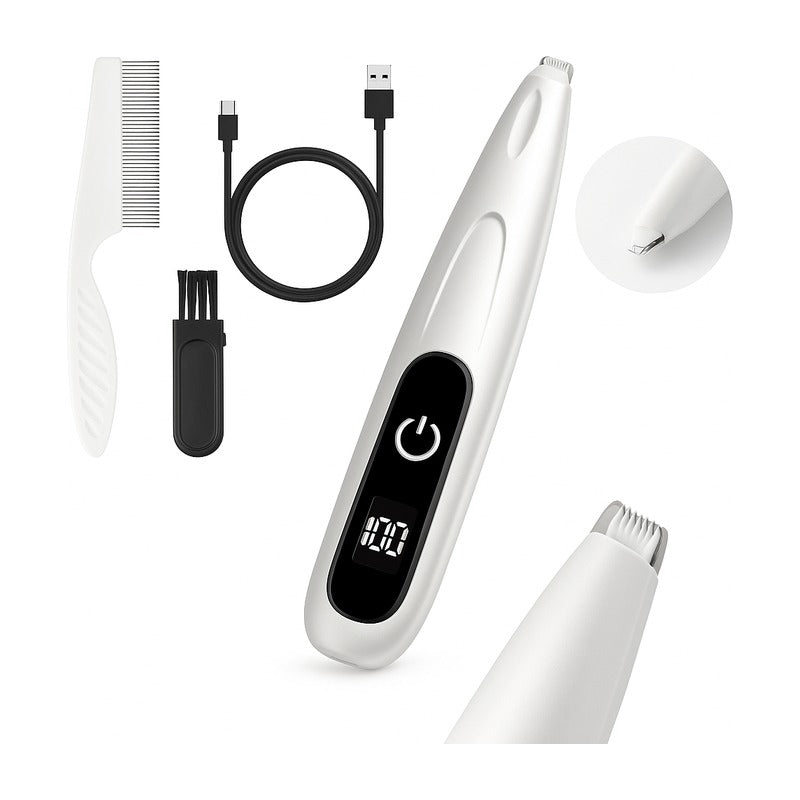 Tondeuse rechargeable USB avec écran LED et lames céramique-inox sur fond blanc