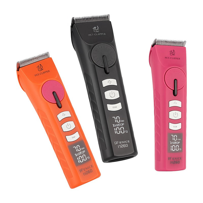 Tondeuse sans fil 4000 mAh avec écran LCD pour chien sur fond blanc