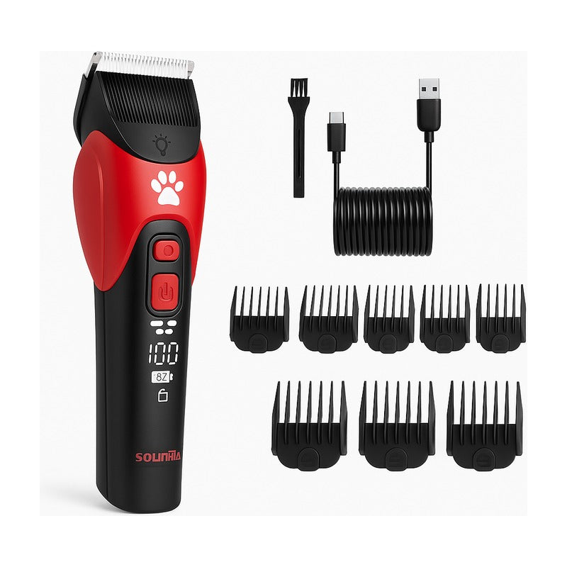 Tondeuse sans fil 7500 tr/min avec lumière auxiliaire pour chiens et chats sur fond blanc
